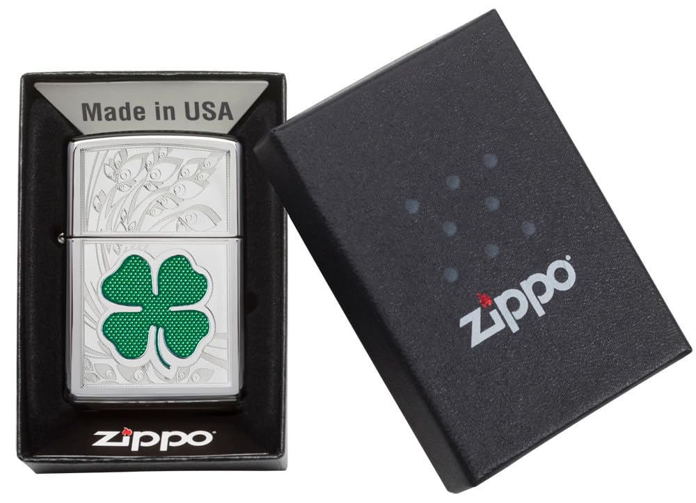 Zippo Clover Design High Polish Chrome Pocket Lighter