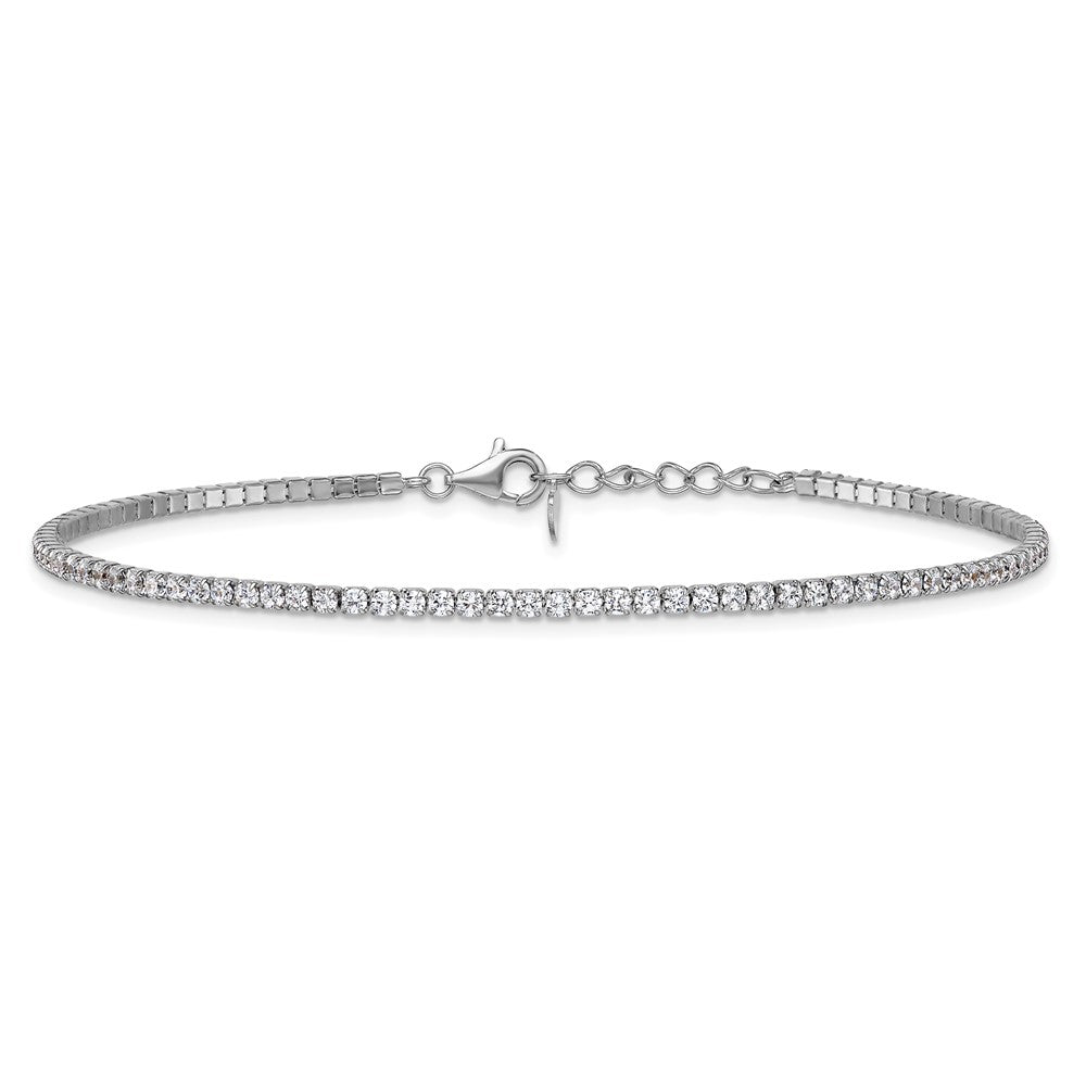 Sterling Silver Rhodium-plated CZ 9 inch with 0.5 inch Extender Anklet