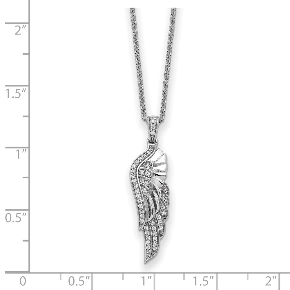 Sentimental Expressions Sterling Silver Rhodium-plated CZ Heaven Sent Wing 22in Necklace 18 Inches