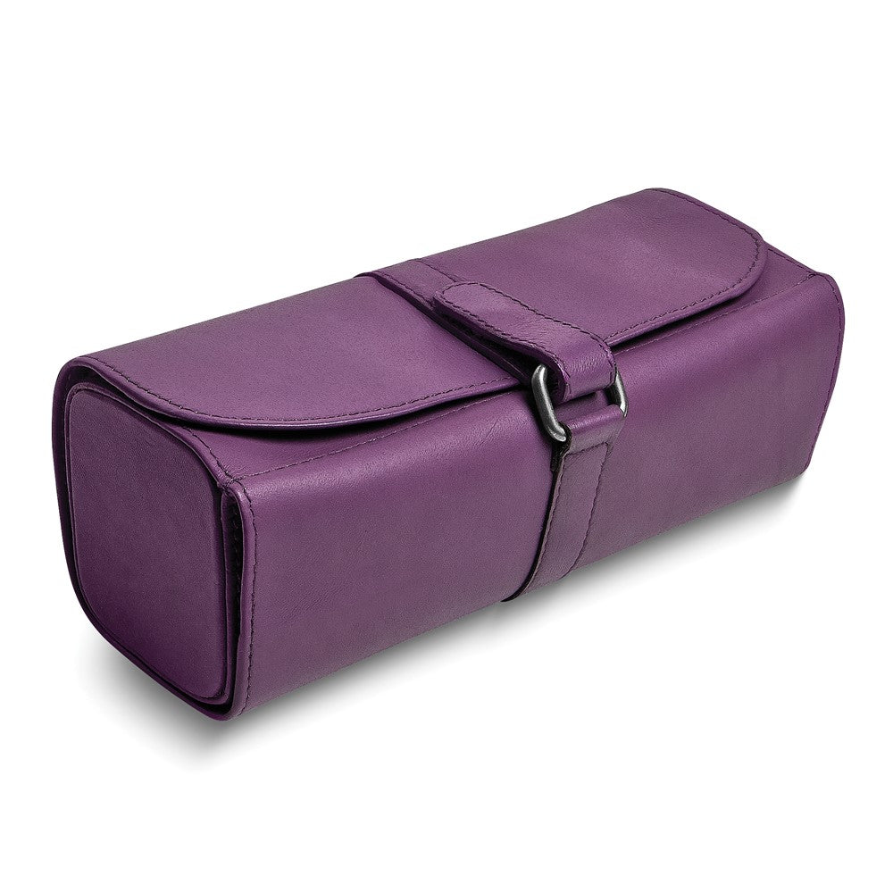 Purple Leather Snap Strap Large Jewelry Roll with Watch/Bracelet Pillow GM17746