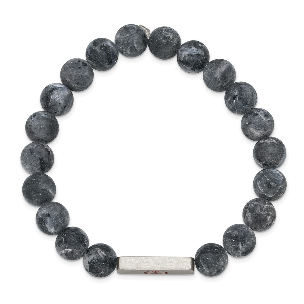Stainless Steel Brushed Enamel Medical ID Labradorite Bead Stretch Bracelet