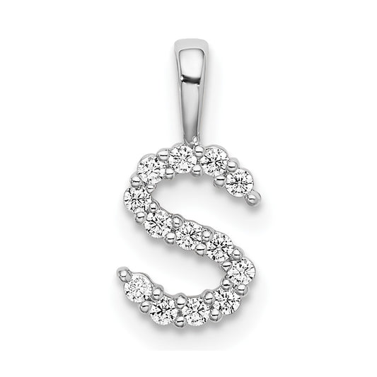14k White Gold 1/8 carat Lab Grown Diamond VS/SI+ G+ Letter S Initial Pendant