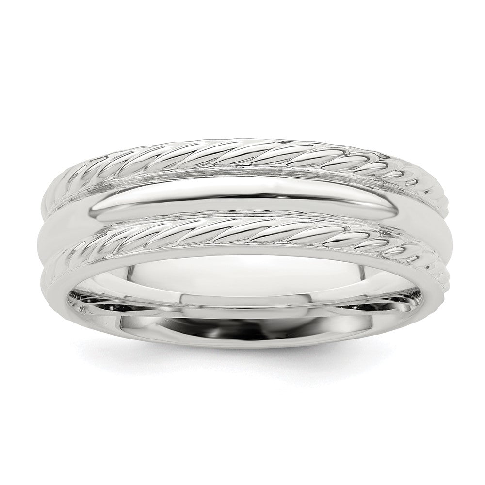 Sterling Silver 6mm Polished Domed Rope Edge Fancy Band Size 7