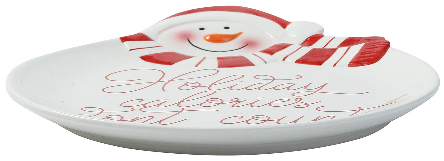 "Holiday Calories Don't Count" Christmas Snowman 10" Ceramic Accent Plate