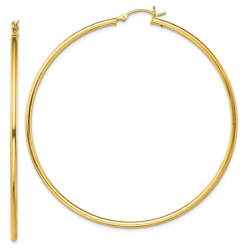 Sterling Silver Gold-Tone Polished 2x65mm Hoop Earrings