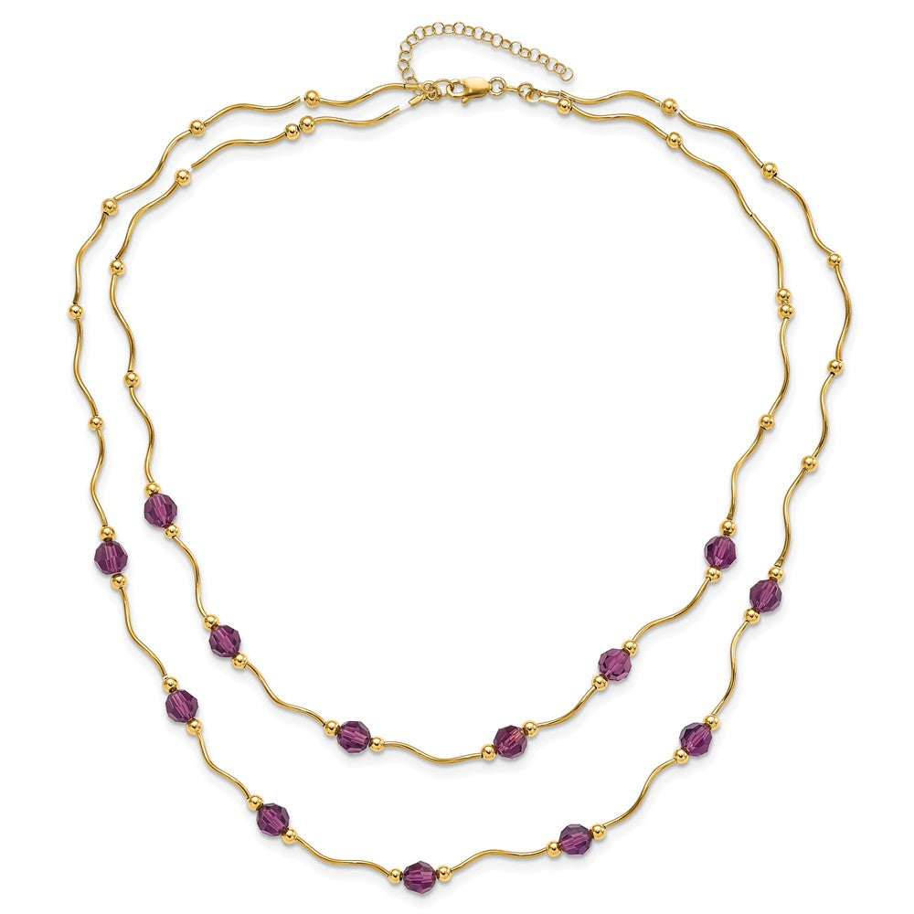 14ky Spiral Bead & Purple Crystal  w/2 in Ext Layered Necklace