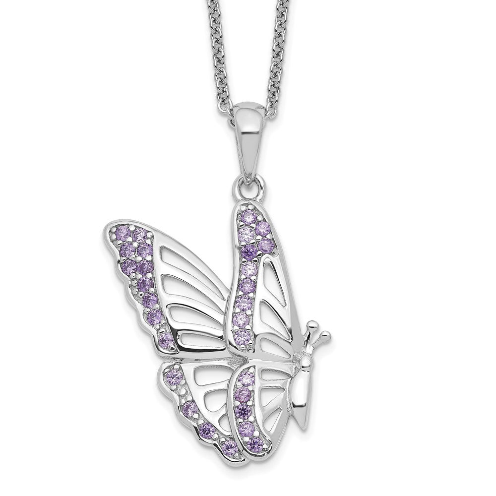Sentimental Expressions Sterling Silver Rhodium-plated CZ Never Give Up Butterfly 18in. Necklace 18 Inches