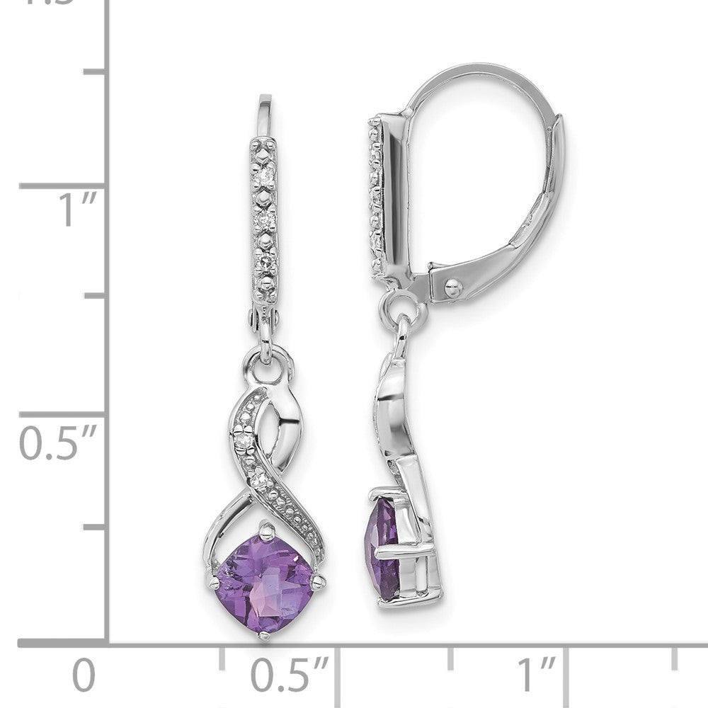 Sterling Silver Amethyst & Diamond Leverback Dangle Earrings
