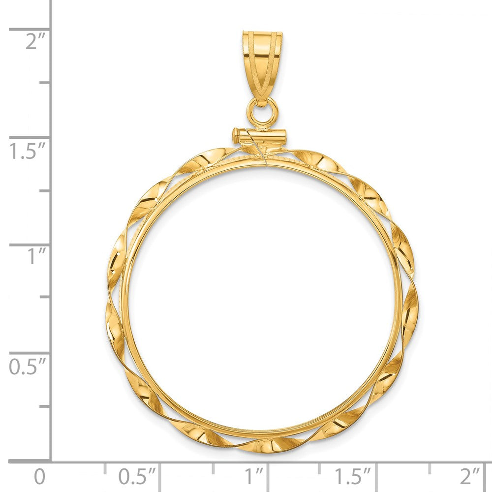 Wideband Distinguished Coin Jewelry 14k Polished Hand Twisted Ribbon 32.7mm x 3.00mm Screw Top Coin Bezel Pendant