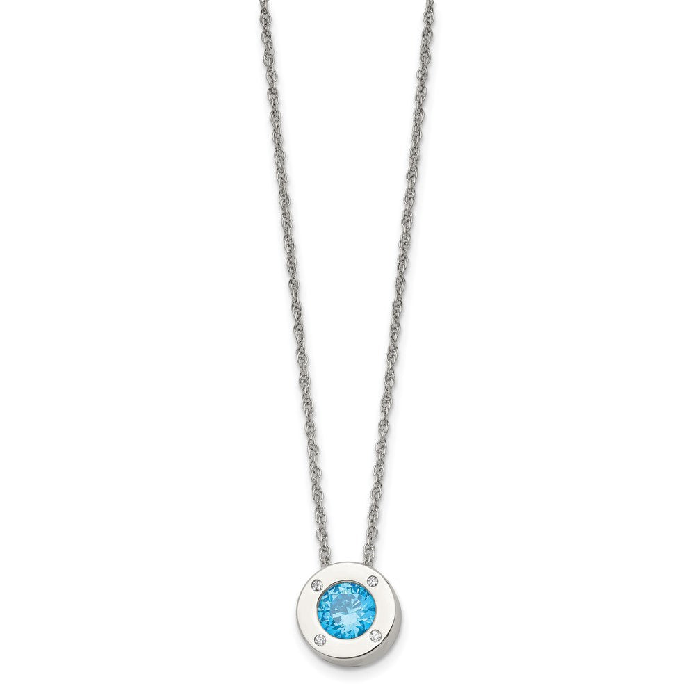 Stainless Steel Polished CZ December Birthstone 20in Necklace