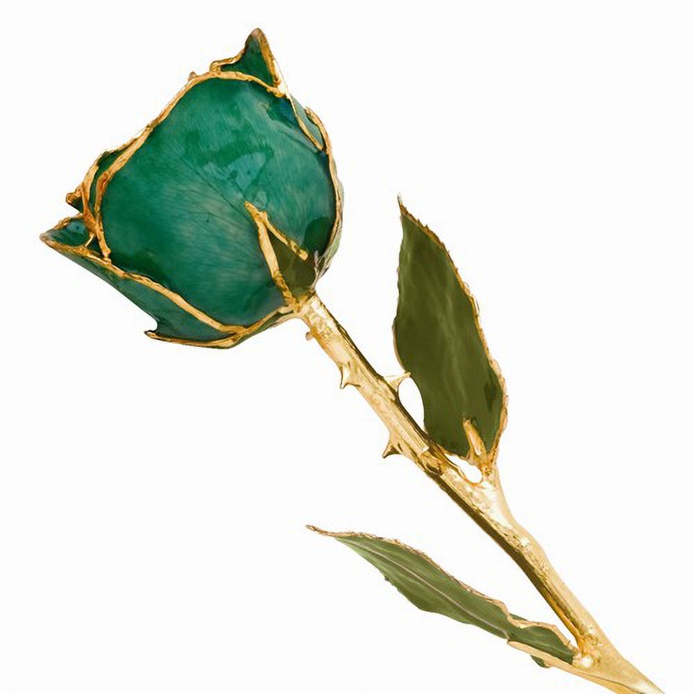 Lacquer Dipped Gold Trim Green Rose