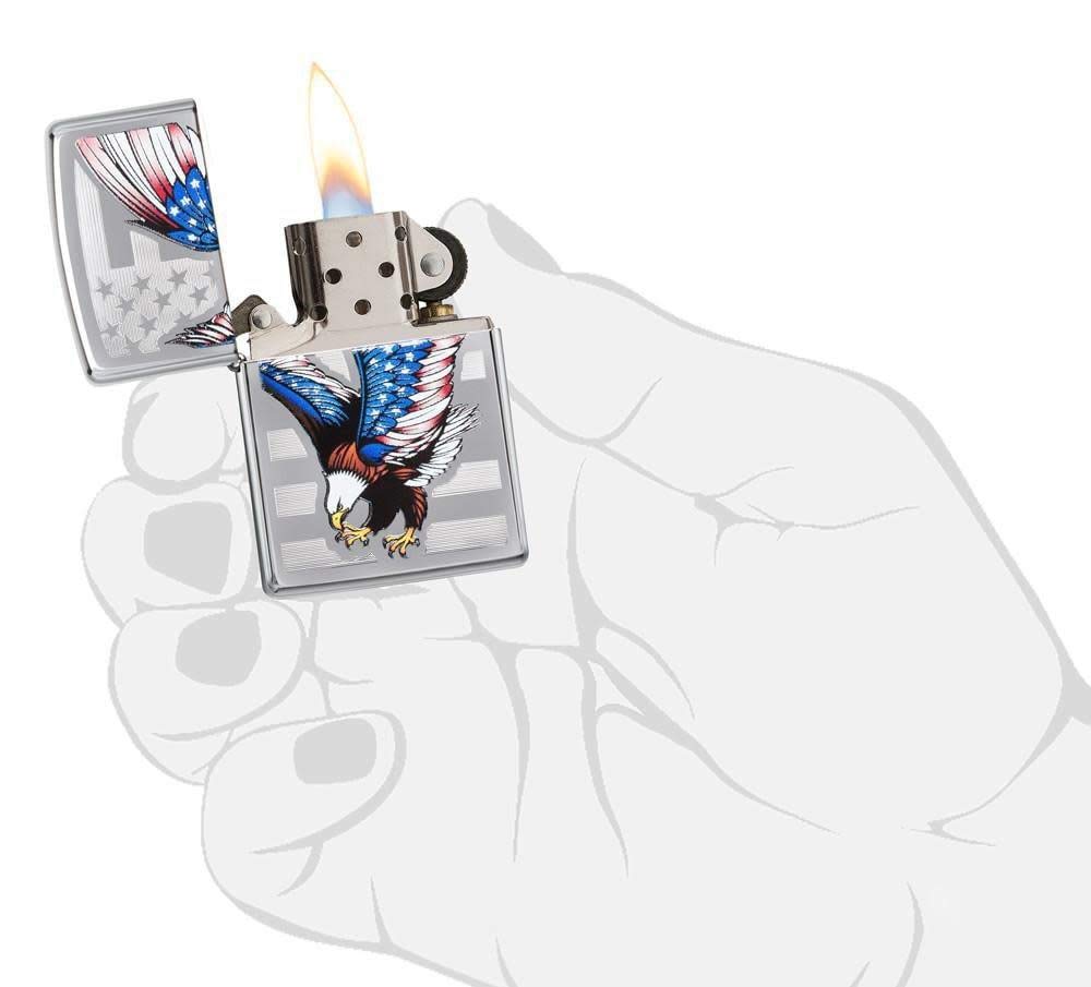 Zippo Flag Design Eagle High Polish Chrome Pocket Lighter