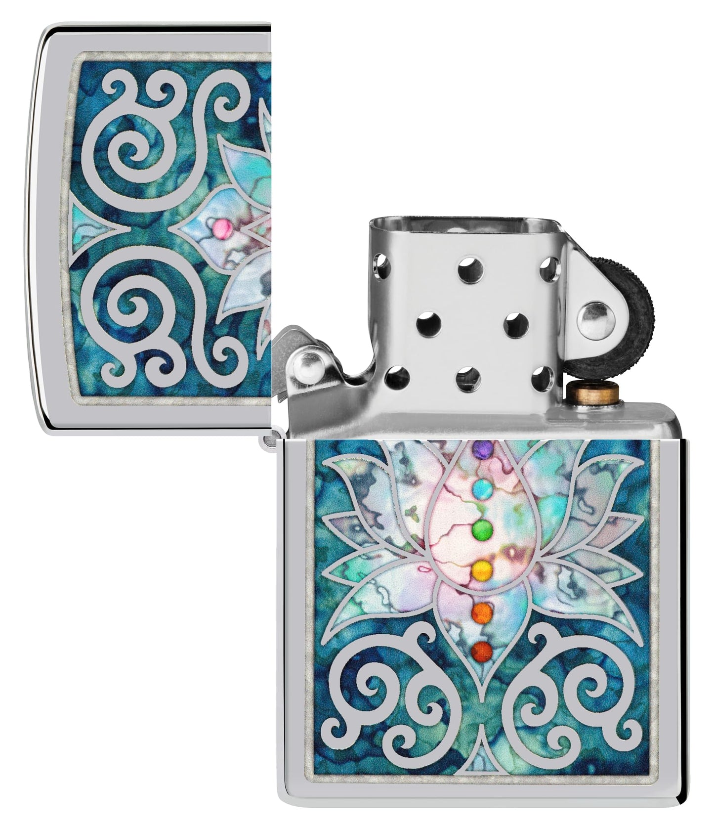 Zippo 48592 Lotus Flower High Polish Chrome Windproof Lighter