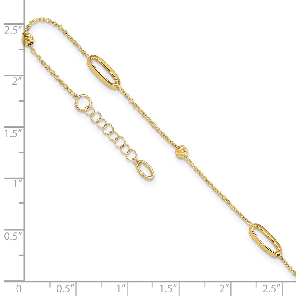 14K Polished Diamond-cut Beads with 1in. ext. Anklet