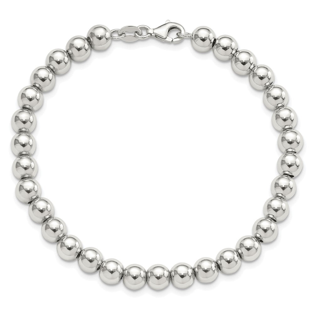 Sterling Silver Rhodium-plated 6mm Beaded 7.5in Bracelet 7.5 inches