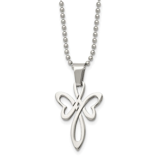 Stainless Steel Polished Cross 22in Necklace