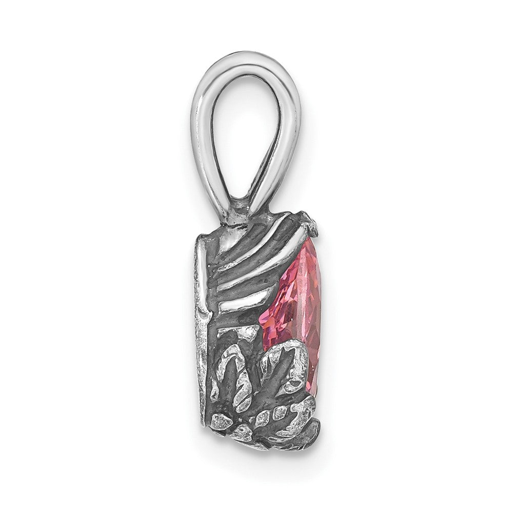 Sterling Silver Antiqued Pink CZ Pendant