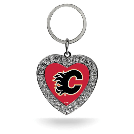 NHL Calgary Flames Rhinestone Heart Key Ring QGC7966