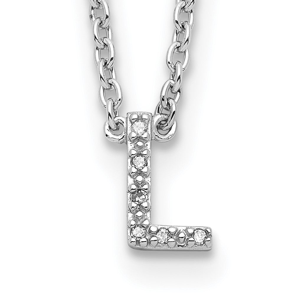 Sterling Silver Polished Diamond Initial L with 16 + 2 in ext Necklace