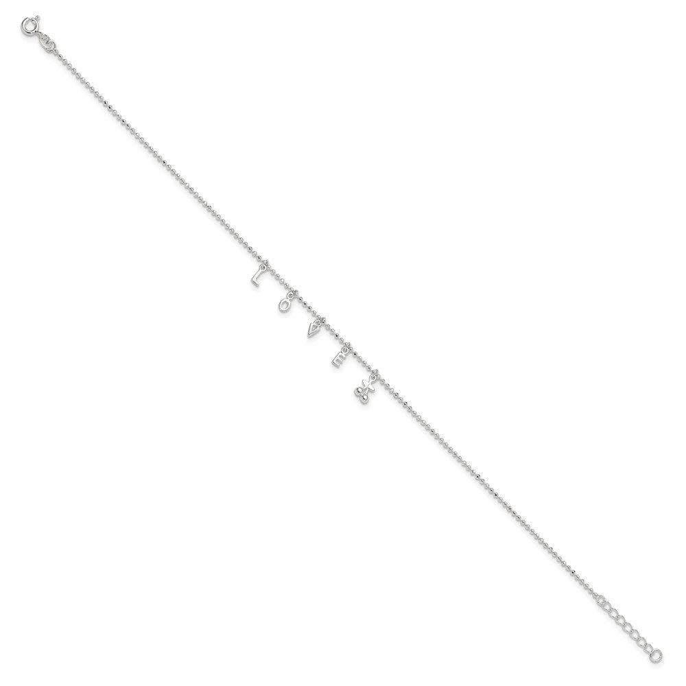 Sterling Silver LOVE 10 in Plus1 in Ext. Anklet 10 inches