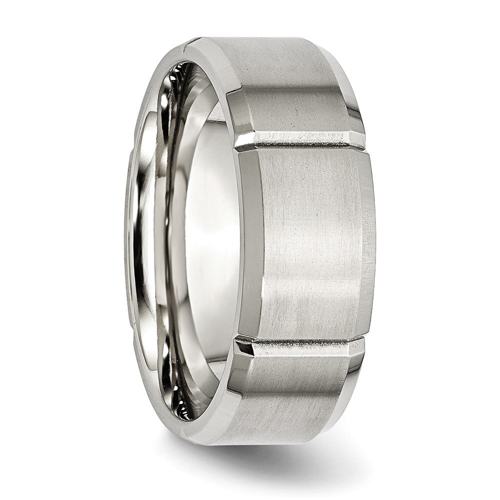 Stainless Steel Brushed/Polished Grooved 8mm Beveled Edge Band Size - 13