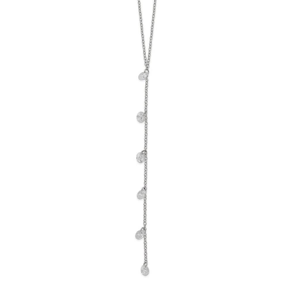 Sterling Silver Rhodium-plated CZ Dangle w/ 2in ext. Necklace 16 Inches