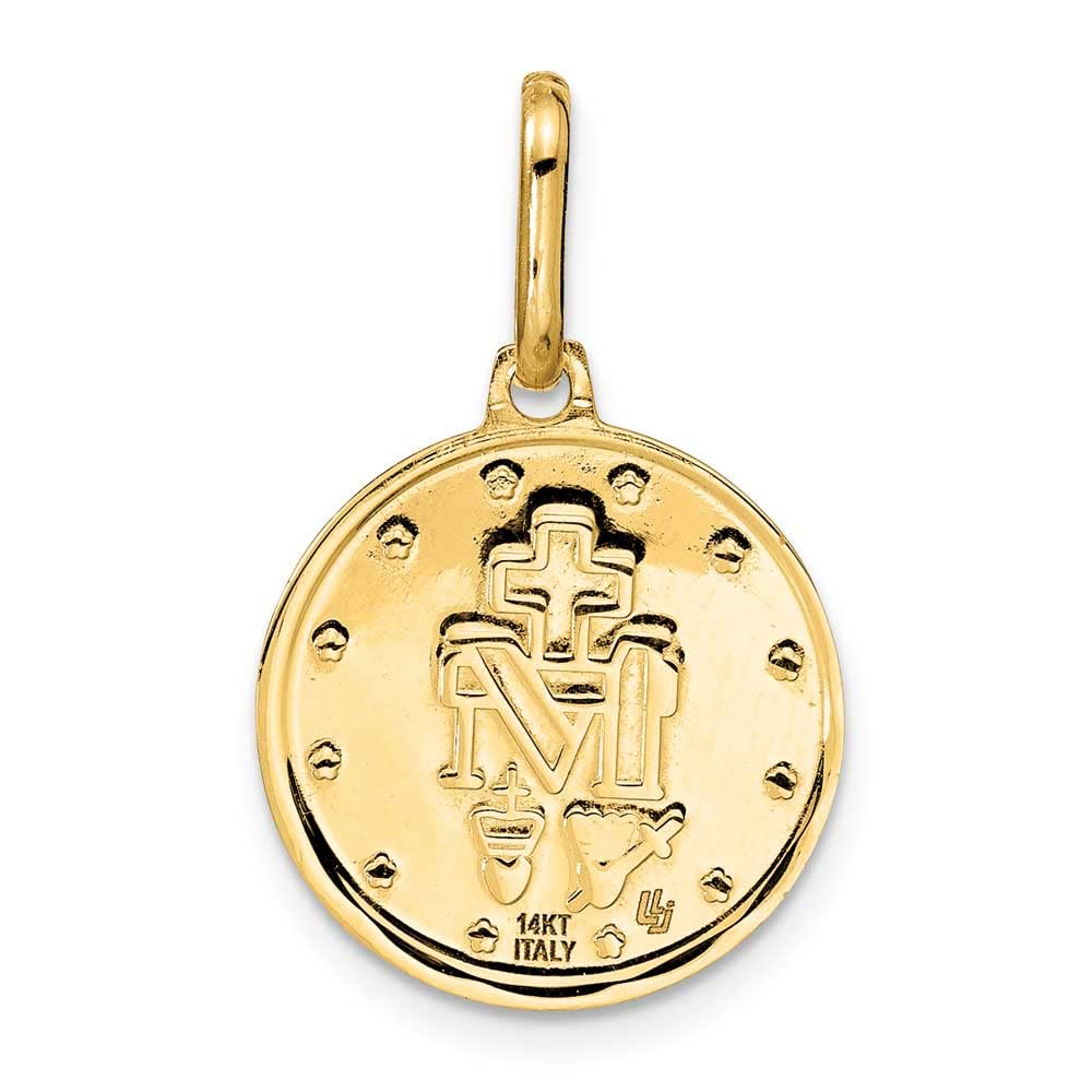 Finest Gold 14K Polished & Matte Round Miraculous Medal Pendants