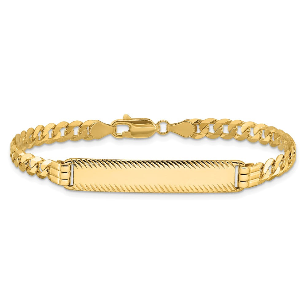 14k Polished Solid Chain/Solid Plate Curb Link Diamond-cut 34x7mm Plate 7 inch ID Bracelet