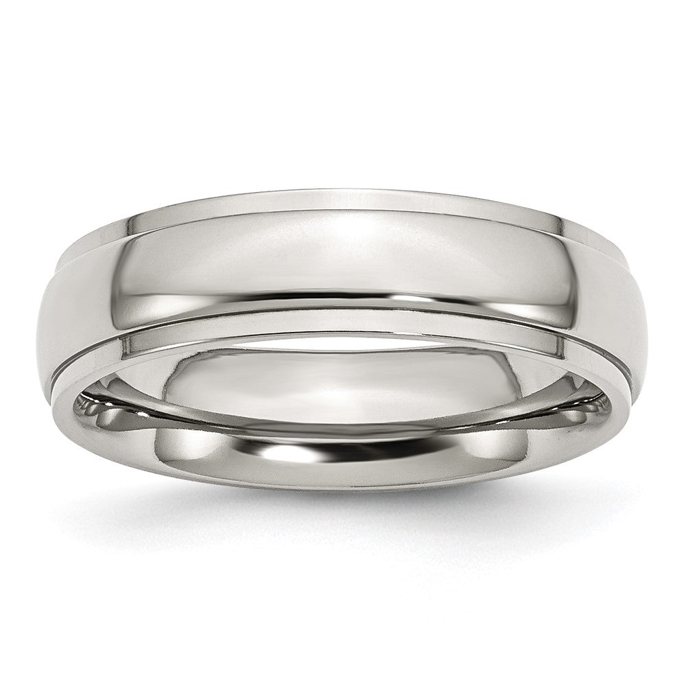 Stainless Steel Polished 6mm Ridged Edge Band Size - 11