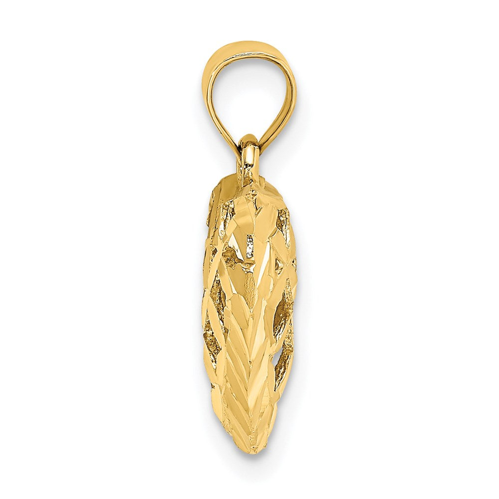 14K 3-D Diamond-cut Filigree Puffed Heart Charm
