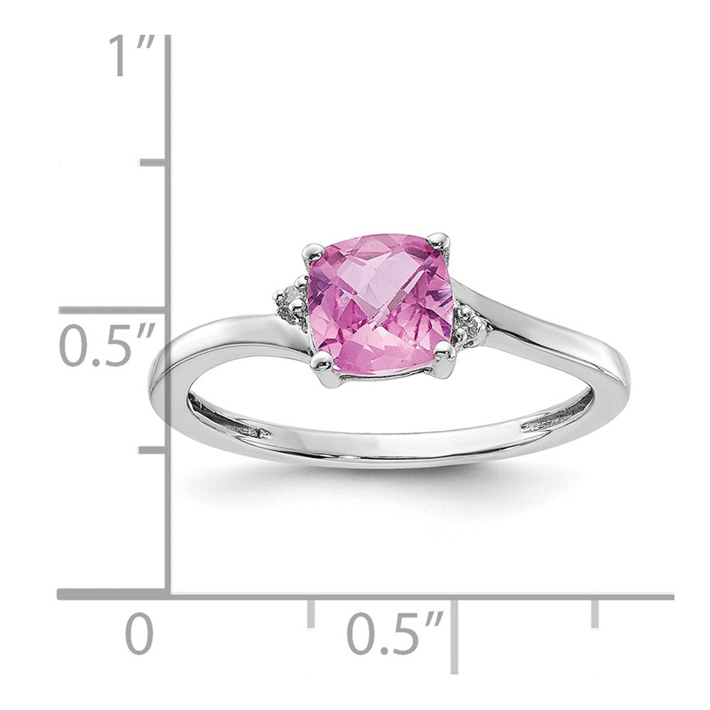 Sterling Silver Created Pink Sapphire and Diamond Ring