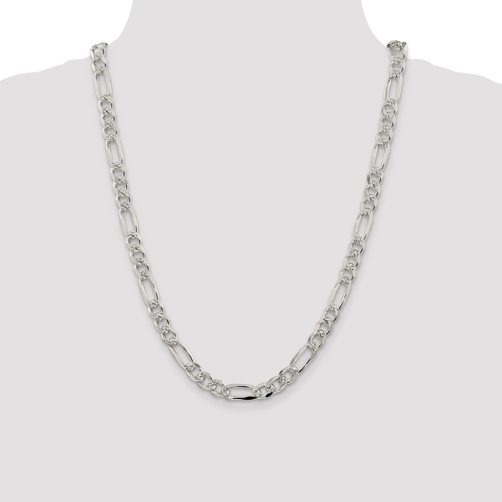 Sterling Silver 8mm Pav‚ Flat Figaro Chain 24 Inches
