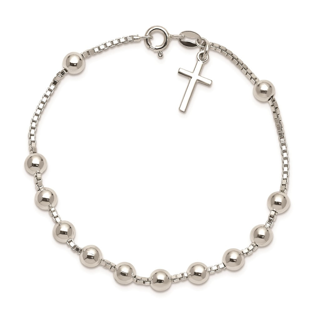 Sterling Silver Cross on Bead Bracelet 7.25 inches