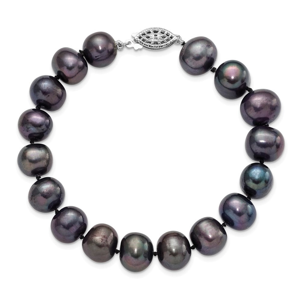 Sterling Silver Rhodium-plated 10-11mm Black Near-Round Freshwater Cultured Pearl 7.25 inch Bracelet 7.25 inches