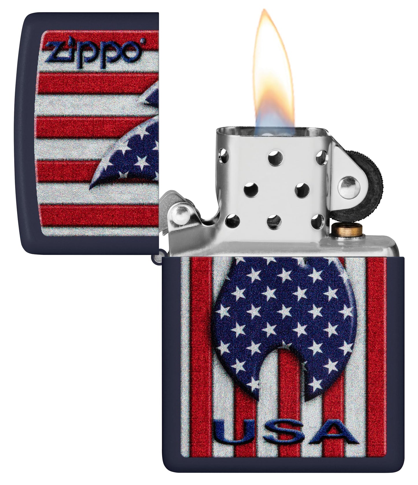 Zippo Patriotic Flame Design Navy Matte Pocket Lighter