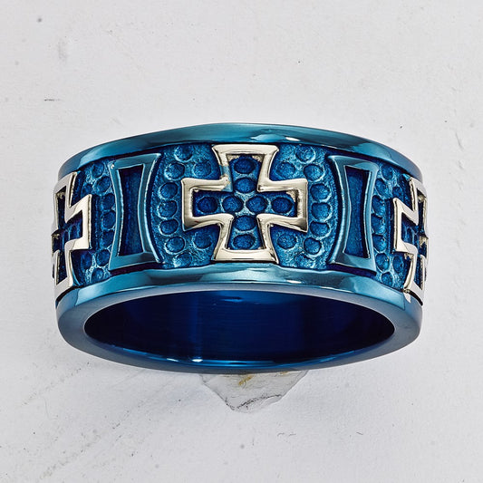 Stainless Steel & Blue IP Cross 10mm Band