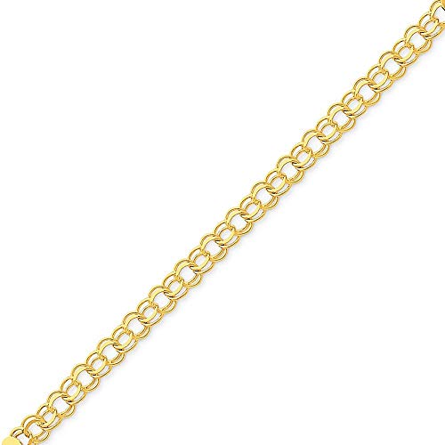14k 7.5mm Solid Double Link 8 inch Charm Bracelet