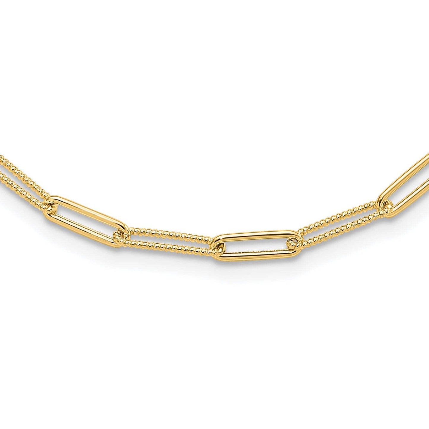 10K Polished and Textured Paperclip Link Necklace