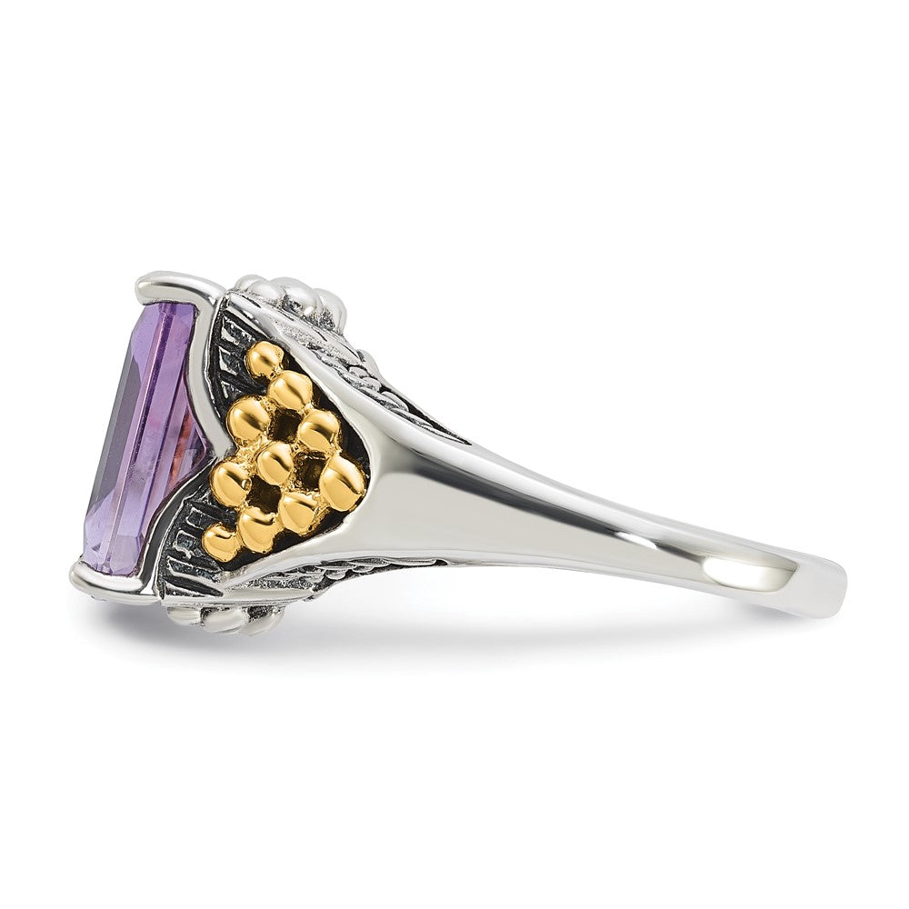 Sterling Silver w/ 14k Accent Antiqued Pink Quartz Ring