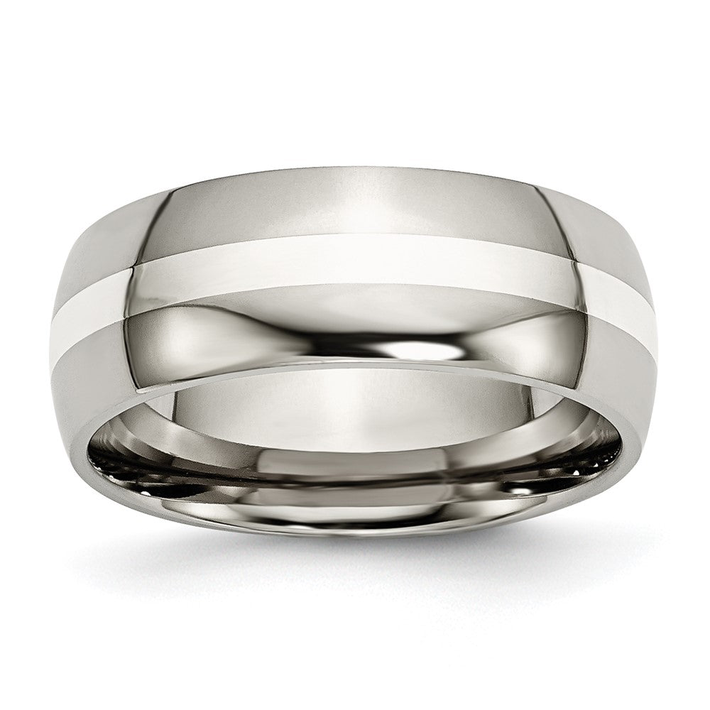 Titanium Polished w/Sterling Silver Inlay 8mm Band Size - 13