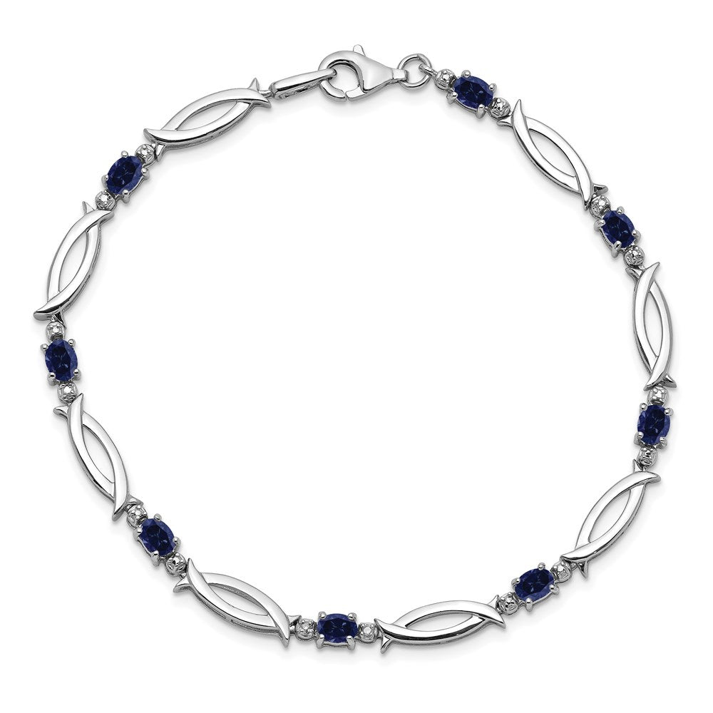 Sterling Silver Rhodium-plated Sapphire and Diamond Bracelet 7 inches