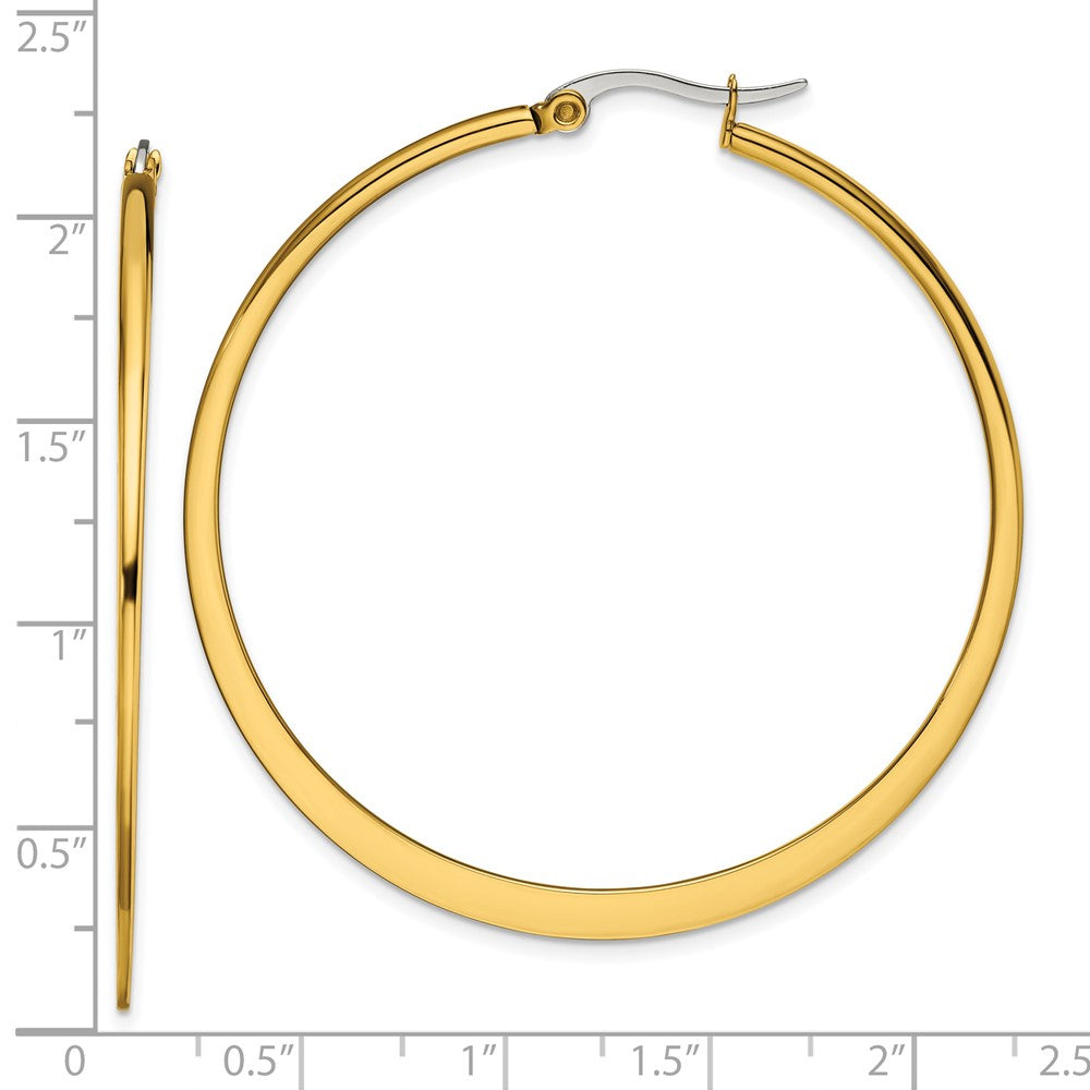 Stainless Steel Polished Yellow IP Tapered 50mm Diameter Hoop Earrings