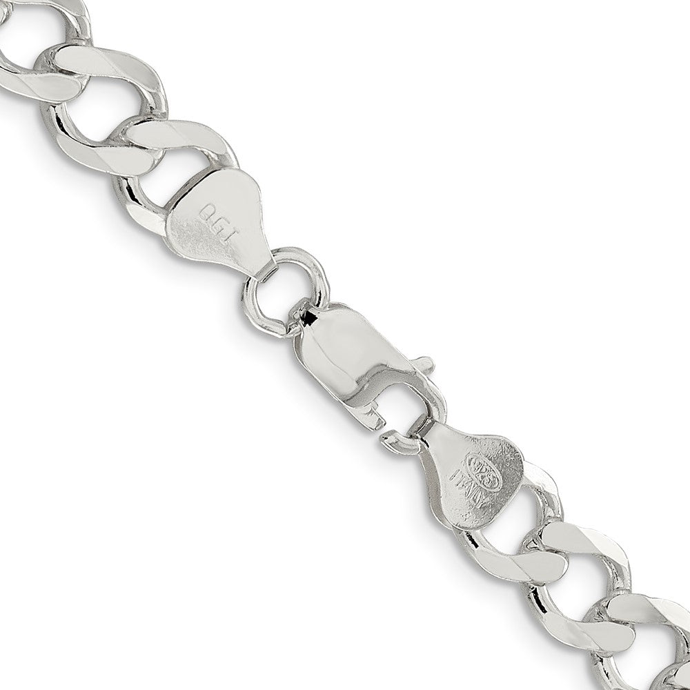 Sterling Silver 8.1mm Semi-solid Flat Curb Chain 24 Inches