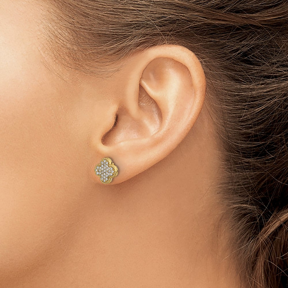 14k Diamond Quatrefoil Post Earrings