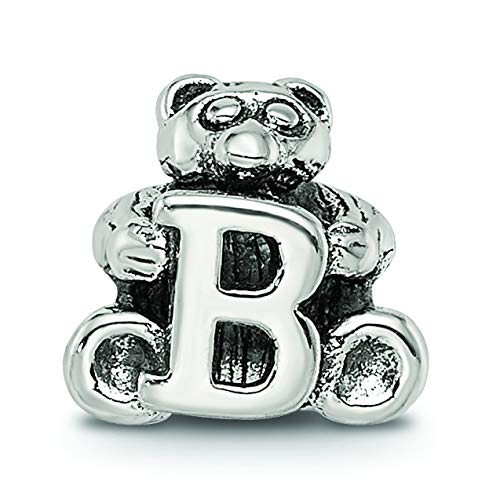 925 Sterling Silver Artisan Oxidized Reflections Letter Name Personalized Monogram Initial B Bead Charm 7.27x7.27mm Wide