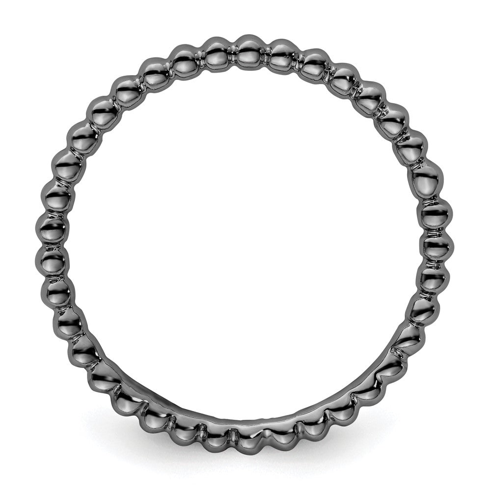 Sterling Silver Stackable Expressions Black-plated Beaded Ring Size -10