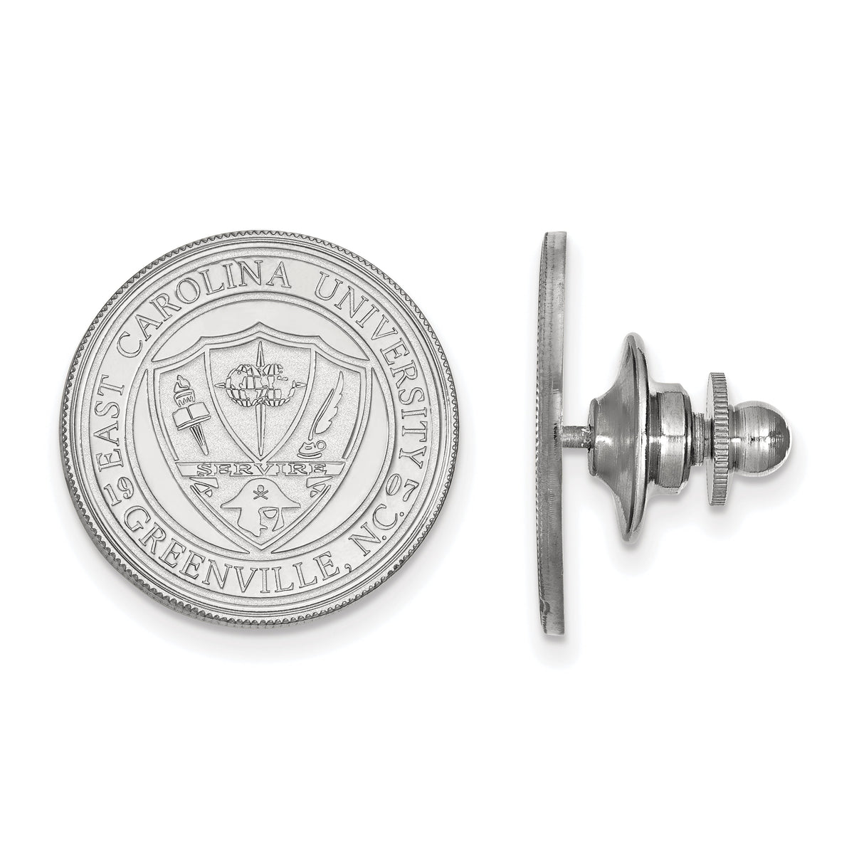 LogoArt Sterling Silver Rhodium-plated East Carolina University Crest Lapel Pin