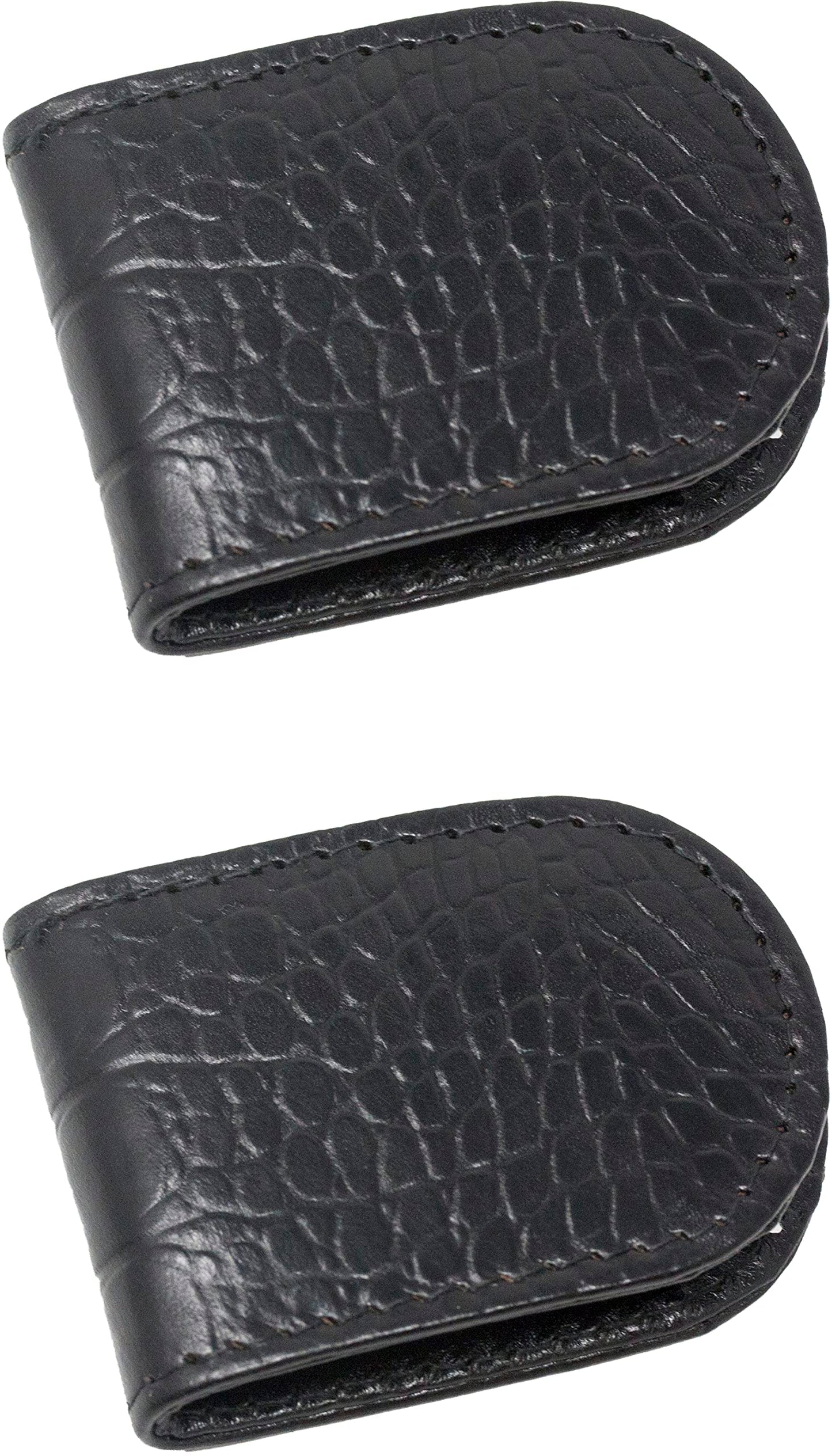 Black Leather Crocodile Grain Money Clip