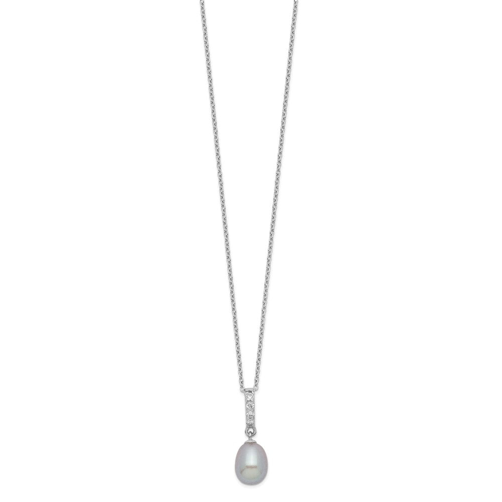 Sterling Silver Rhodium-plated 8-9mm Grey Teardrop Freshwater Cultured Pearl and CZ 17 inch Necklace 17 Inches
