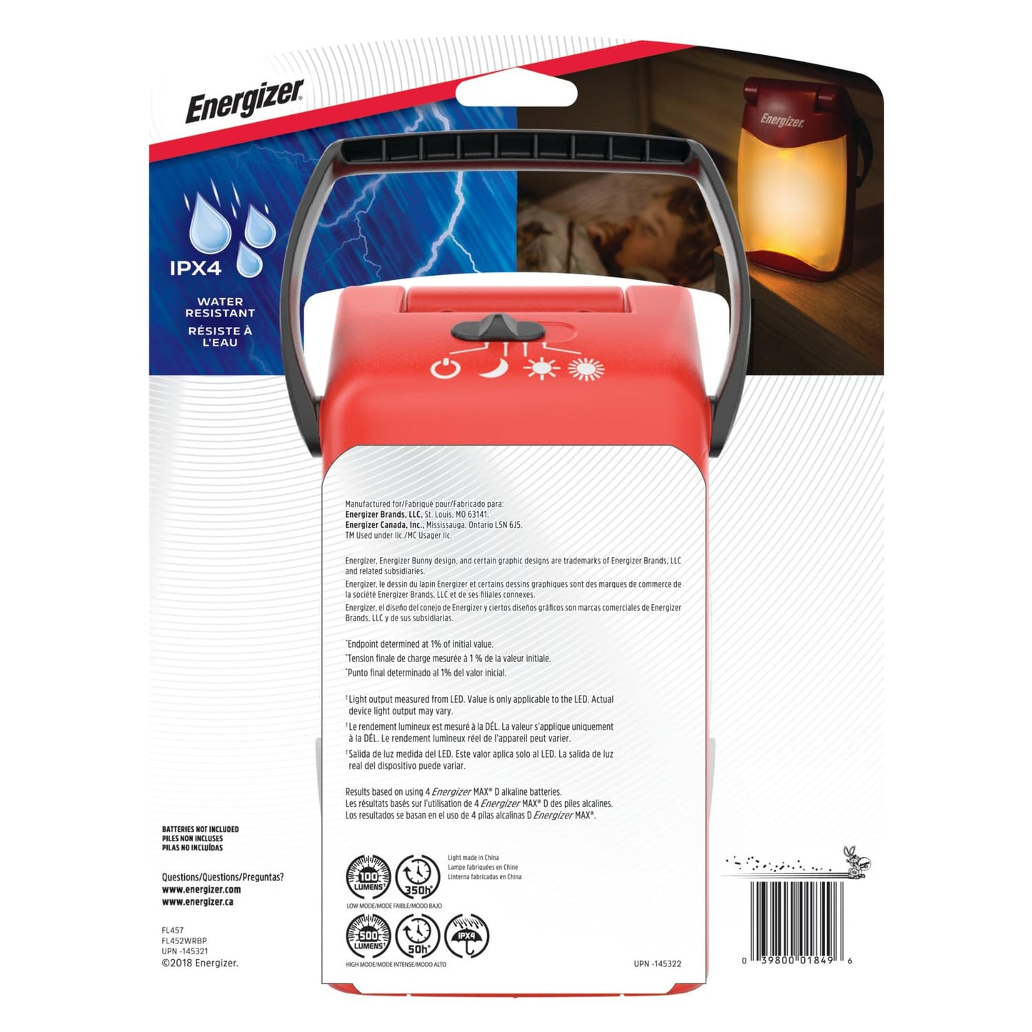Energizer Emergency Folding LED Lantern, Red, 500 Lumens, IPX4 Water Resistant, Portable LED Light, Durable Emergency Lantern